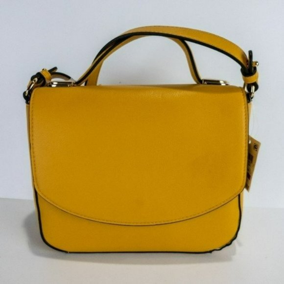 Alfani Mixed Media Metal Top Handle Satchel -Curry/Gold - Picture 2 of 4